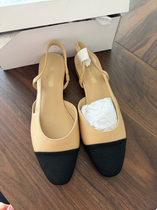 Shoes - Women’s Two-Tone Slingback Flats - Beige and Black- beautifully made